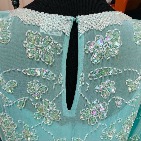 Vintage 70’s Light Blue 100% Silk Formal Dress 2 Piece Slip & Long Beade… - Picture 5 of 15